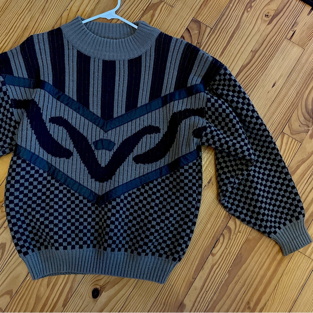 Vintage Sweater with Leather Detail